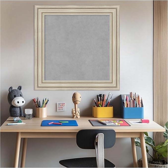 Amanti Art Silver Framed Magnetic Board 26x26 Medium Vision Board for use with Magnets, 100% Metal Sheet to Display Items as Office Decor or for Home Organization in mudroom, Kitchen or Kids Room