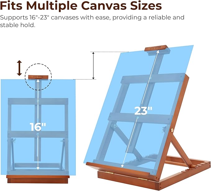 VISWIN Heavy-Duty Table Top Easel for Painting, Adjustable Beech Wood Tabletop Easel, Hold Canvas up to 23”, Portable Art Desktop Easel Stand for Adults, Artists, Beginners – Walnut