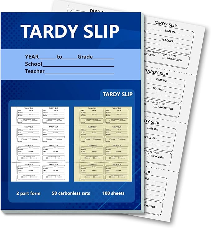 400 Pcs Tardy Slip Book with Carbonless Duplicates Easy Removal Fold and Tear with 3.9 * 2.8inch (Tardy Slips) 2 Part Form Register Book for Student Late Arrival School Supplies Teacher (400)