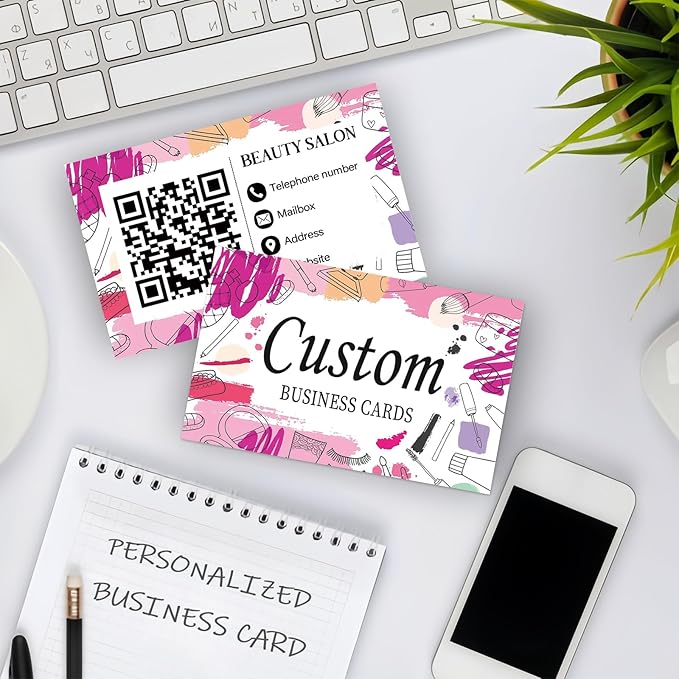Custom Business Cards - Customizable Logo/Text/QR Code, 300gsm Matte Paper Front & Back Sides Printed, for Beauty Store, Nail Salon, Barber Store