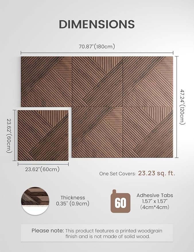 Fluxynara Large Felt Bulletin Board,Cork Board Alternative 70.87'' x 47.24'' Art Acoustical Wall Panels-6 Pack with 60 Adhesive Tabs,for Recording Studio/Home Offices-Walnut/Diamond