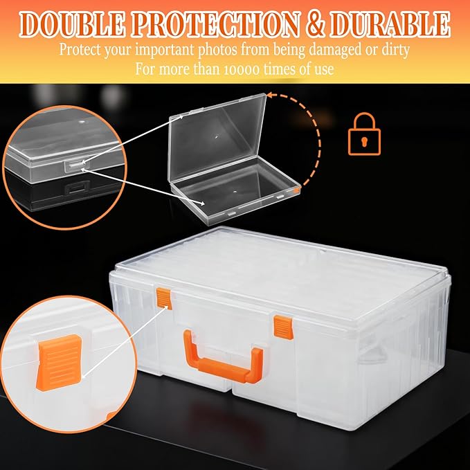 Photo Storage Box 5 x 7 Inches, 18 Inner Photo Cases with Dividers, Clear Acid-Free Photo Storage Containers with Handle, Photo Organizer Craft Keeper for Stickers, Craft, Stamp
