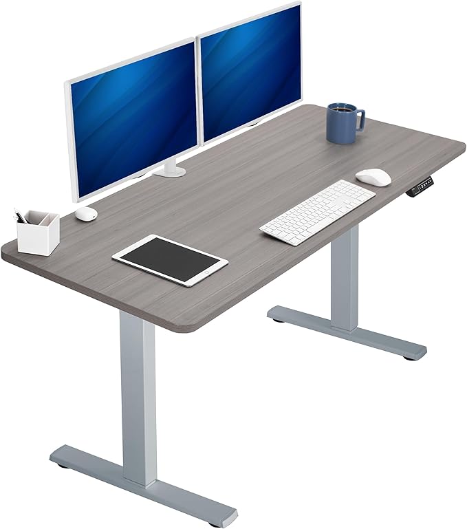 VIVO Electric 60 x 24 in Standing Desk, Memory Height Adjustment, 1B Series, Holds 220 lbs, One-Piece Dark Gray Top, Gray Frame, DESK-KIT-1G6G