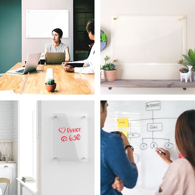 Acrylic Dry Erase Board for Wall with Stylish Border - Shipped Next Day, Made in USA, Non-Magnetic Whiteboard, Wall Mounted Board, Easy to Clean (Clear - 24x36)