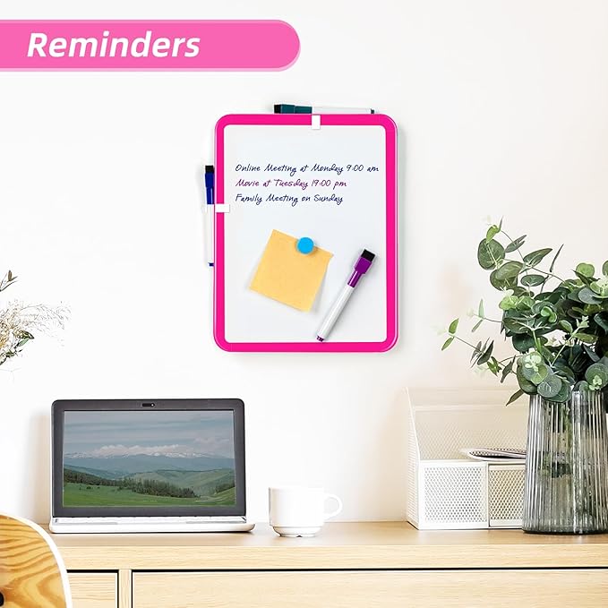 VUSIGN Small White Board Dry Erase, 8.5'' x 11'' Magnetic Dry Erase Board, Mini Whiteboard with Markers for Students, Fridge, Wall, Locker, Dark Pink