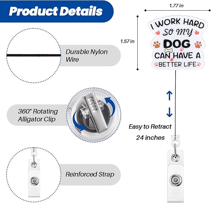 I Work Hard So My Dog Can Have A Better Life Funny Badge Reel, Retractable ID Card Badge Holder, Dog Lover Badge Buddy, Gifts for DVM RVN LVT RN CNA MA RT Nurses Stations Animal Hospital Coworkers