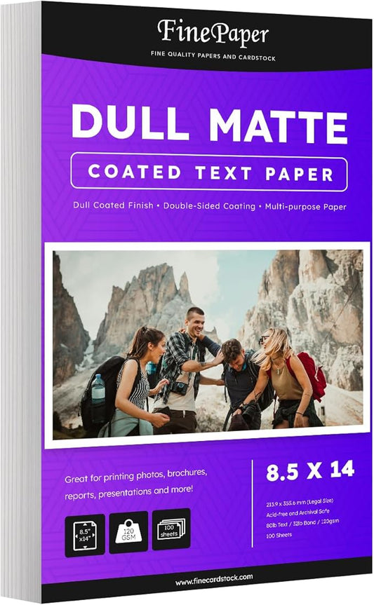 Dull 80lb Text Digital Low Gloss Paper, Double Sided C2S, Coated, Perfect for Color Laser Printing, Design Proposals, Flyers, Brochures | Matte Finish | 8.5" x 14" | 100 Sheets
