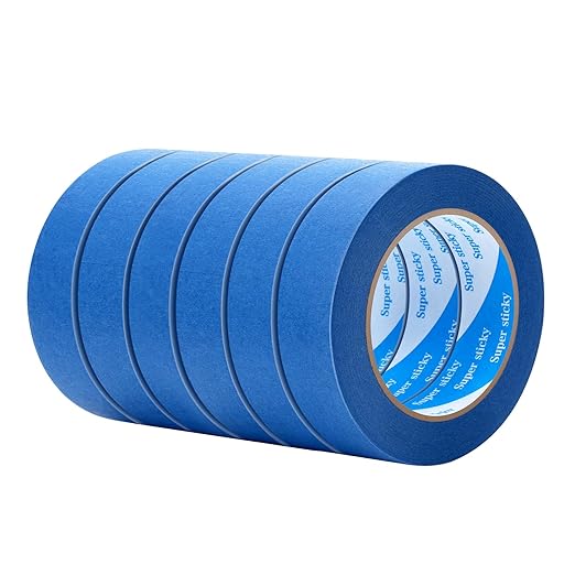 SUNSHINETOP Blue Painters Tape, 6 Rolls Paint Tape 1 Inch Wide (0.98 in. x 55 Yds) Blue Masking Tape Protects Surfaces, Painter's Tape for Indoor and Outdoor Use, Easy Removal (6PCS)