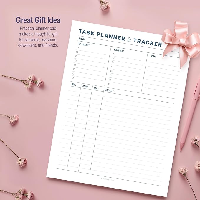 Task Planner & Tracker 8.5 x 11 Tear-Off 70 Sheet Planner Pad – Project Organizer with Time Log, Top Priority, Follow-Up – Notepad for Home & Office (White, Minimalist, 2 Pack)