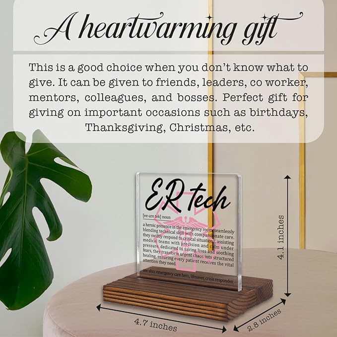 ER Tech Gifts, Thank You Appreciation Gifts for Emergency Room Technicians Medical First Responders Week Graduation Birthday Christmas Office Desk Decor Decorative Signs Plaque PA006