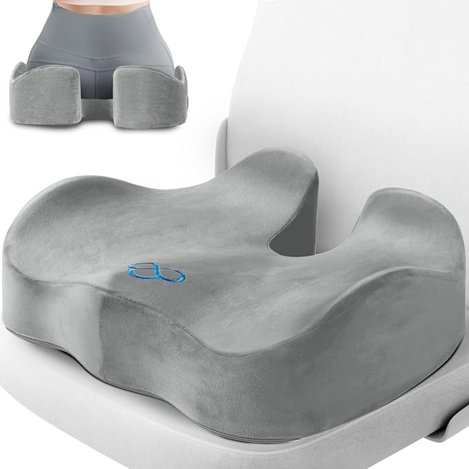 CushyOasis Seat Cushion, Chair Cushions, Office Chair Cushions, Anti-Slip Bottom & Removable Cover Tailbone Pain Relief Cushion, Memory Foam Seat Cushion for Office, Wheelchair, Car (Light Grey)