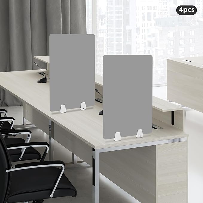 4 Pcs Desk Divider Privacy Panel, 23.6”L X15.8”W Frosted Acrylic Desk Privacy Panels with 8 Clamps for Offices Schools Call Centers (Grey)