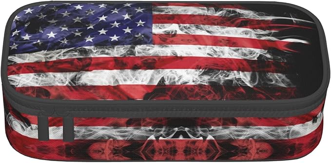 YIJIUWKIS Kids Pencil Case for Boys Girls, Usa Flag Style Pencil Pouch Big Capacity Black Portable Pencil Box Stationery Storage Desk Pen Bag for School Office