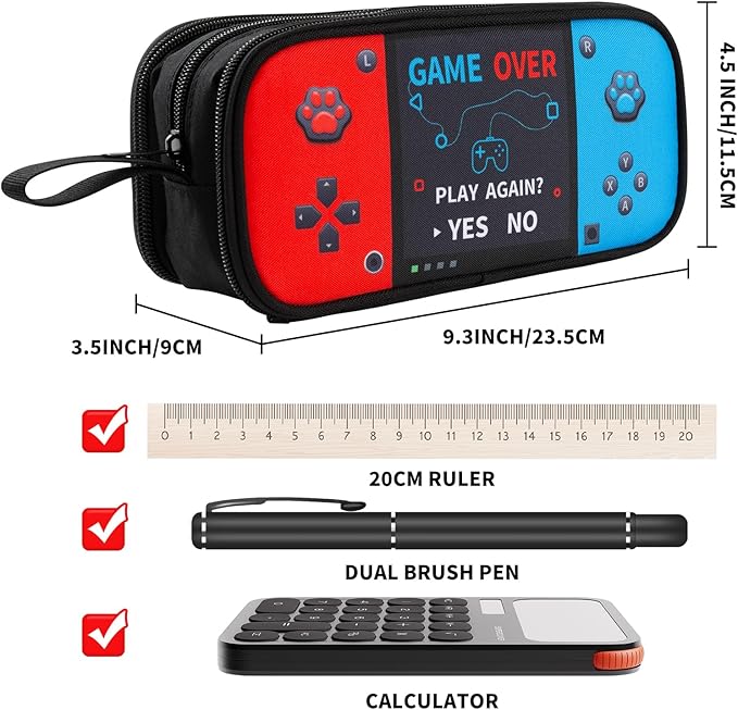 Easozoom Large Game Controller Pencil Case for Teen Boy Kid Capacity Pen Box Pouch Organizer Holder Bag with 3 Compartments & Zipper School College Office Supplies(1PCS Pencil Case)