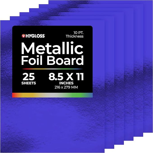 Hygloss Metallic Cardstock Sheets – 25 Shiny Dark Blue Sheets, 8.5” x 11” - Sturdy 10 pt. – Metallic Foil Board Paper for Crafts, Scrapbooking, Posters & Decorations