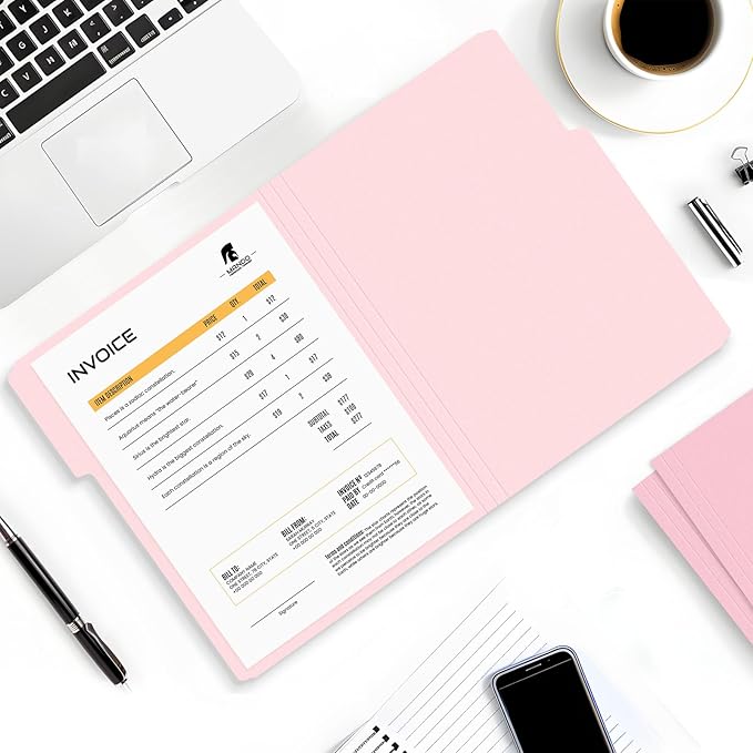 SUNEE File Folders, 36 Pack Manilla Folders 8.5 x 11, Colored File Folders Home Office School Supplies for Documents Files Paper, Pink