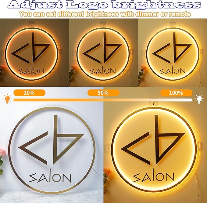 Custom Backlit Logo Sign, Plug/Battery Personalized Led Backlight Metal/Acrylic Sign LOGO for Business Wall, Wall Mount Lighted Signs Customizable for Spa Beauty Studio Office Room Storefront Decor