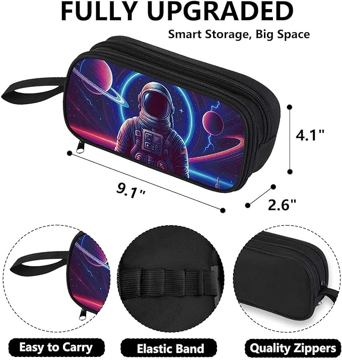 AnySmic Astronaut Pencil Case for Boys Girls, Large Pencil Pouch for Kids and Students, Double Zipper with Pen Bag Organizer, Polyester Big Capacity Pen Box for Children Age 6+