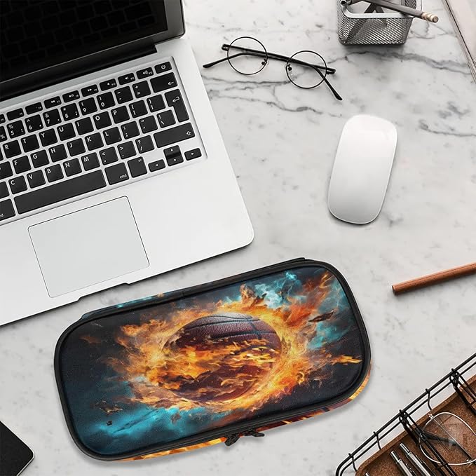 Pardick Pencil Case，Basketball Fire Big Capacity Pencil Pouch Coin Pouch Stationery Organizer For Teen School
