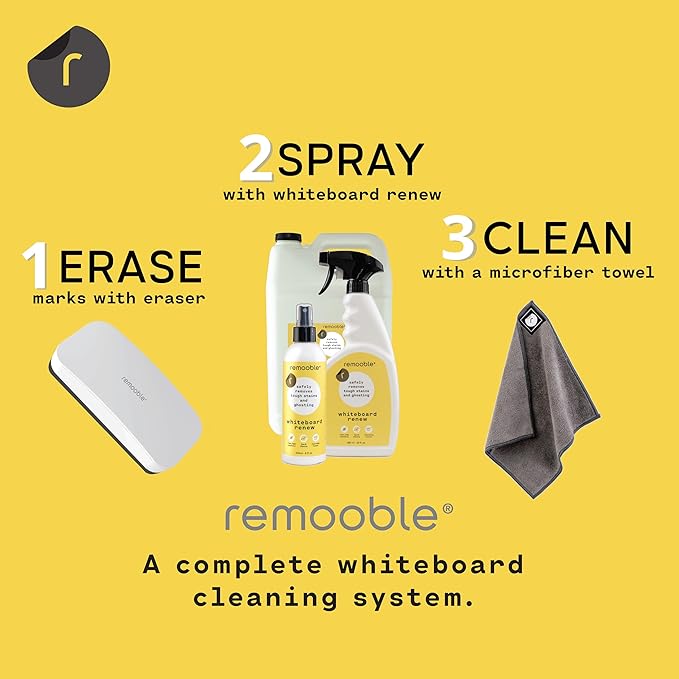 Remooble Dry Erase Whiteboard Cleaner Spray - Safely Removes Tough Stains and Ghosting, 8 oz.