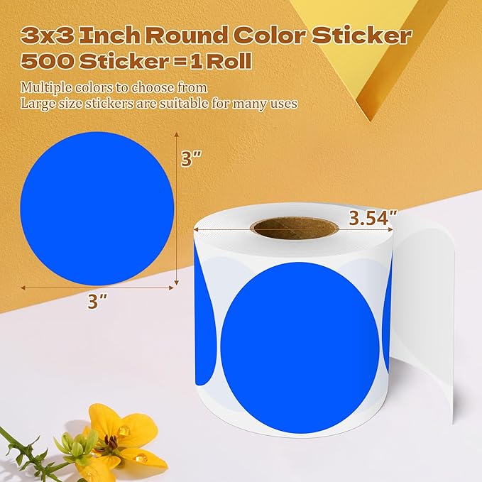 3 Inch Round Color Coding Labels (500 per Roll) - Colored Dot Stickers Round Labels for Inventory, Warehouse, Office Organizing - Blue Circle Stickers