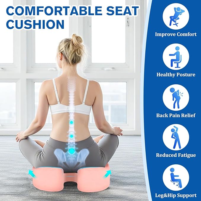 CushyOasis Seat Cushion, Chair Cushions, Office Chair Cushions, Anti-Slip Bottom & Removable Cover Tailbone Pain Relief Cushion, Memory Foam Seat Cushion for Office, Wheelchair, Car (Pink)