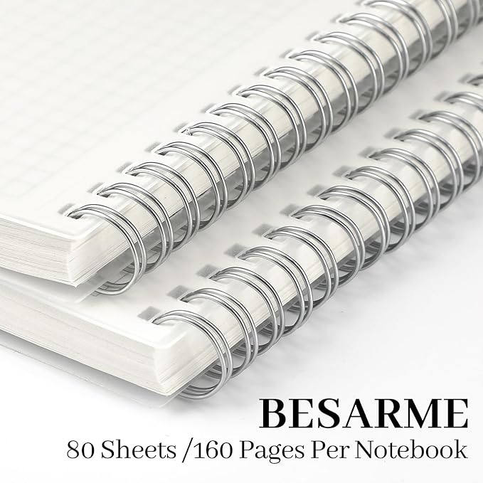 BESARME 80 Sheets Graph Paper Spiral Notebook 8.5" × 11", 2PCS Graph Paper Notebook College Ruled Spiral Notebooks for School Office