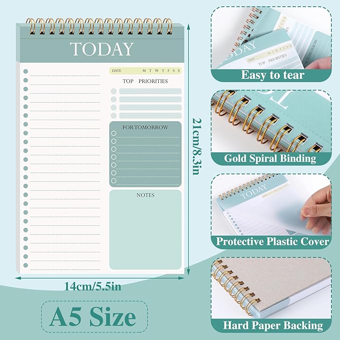 Thboxes 2 Packs To Do List Notepad, 104 Pages To Do List Notebook A5 Undated Daily Planner Notepad with Task Checklist Home Office School Supplies