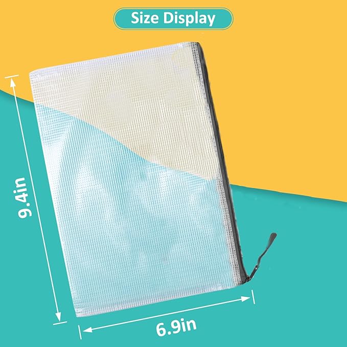 YOPCDJ 12pcs Mesh Zipper Pouch Bags, A5 Storage Bag for Organizing, File Bags for Office, Board Games and Home Supplies