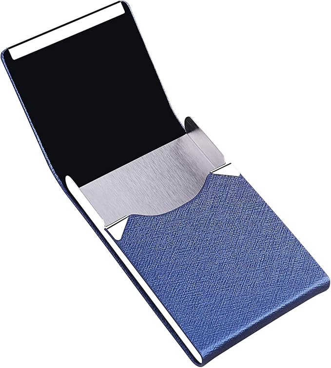 DMFLY Professional Business Card Holder, Pocket Business Card Case for Women & Men, PU Leather Multi Card Case, Credit Card Wallet, Name Card Holder with Magnetic Closure, Blue-gs