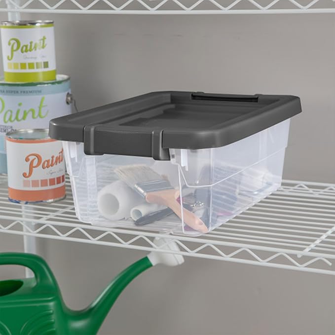 Sterilite 24-Pack Modular Stacker Box, Durable Clear Plastic Storage Bins with Latching Lids, 16 Quart - Stackable Organizing Container Boxes for Closet, Bathroom, and Office