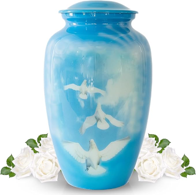 Modern Memorials Cremation Urn for Ashes - Large Urn for Man & Women - 200 Cubic Inches - Includes Velvet Storage Bag - Dove Style