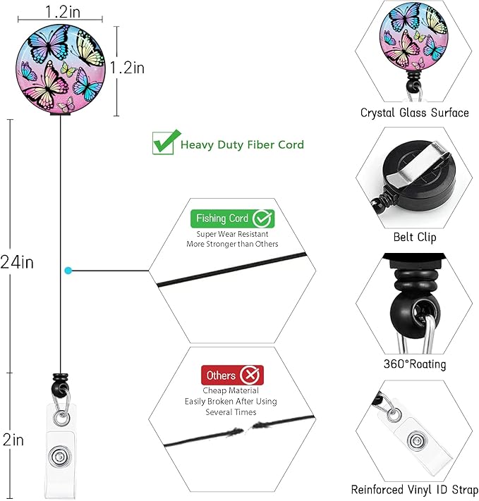 Lanyards for ID Badges Name Tags ID Card Holder, ID Badge Holder with Breakaway Lanyard, Cute Badge Reel Badge Clip Retractable, Women Teacher Nurse Student School Office Gift, Butterfly Design