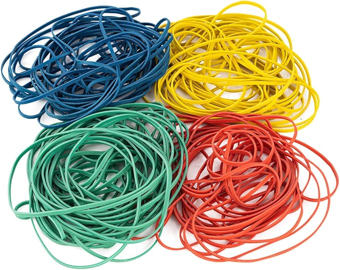 Bilinny Large Rubber Bands Heavy Duty, 1/2 LB, 7x1/8 inches, Made in USA, Home & Office Rubber Bands 4 Assorted Colors (120 Count)