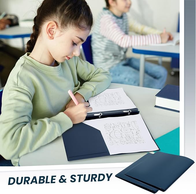 Lincia 100 Pcs Plastic Folders with Pockets and Prong Folders with Prongs 2 Pockets for Office, School for Students, Teachers, Office Workers(Navy Blue)