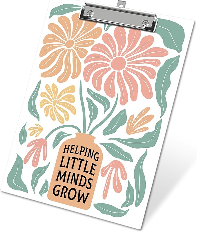APIILVPQ Teacher Clipboard, Boho Floral Clipboards with Low Profile Clip for Office School Use, Teacher's Day Appreciation Gifts Wooden Clip Boards for Writing Reading - C07