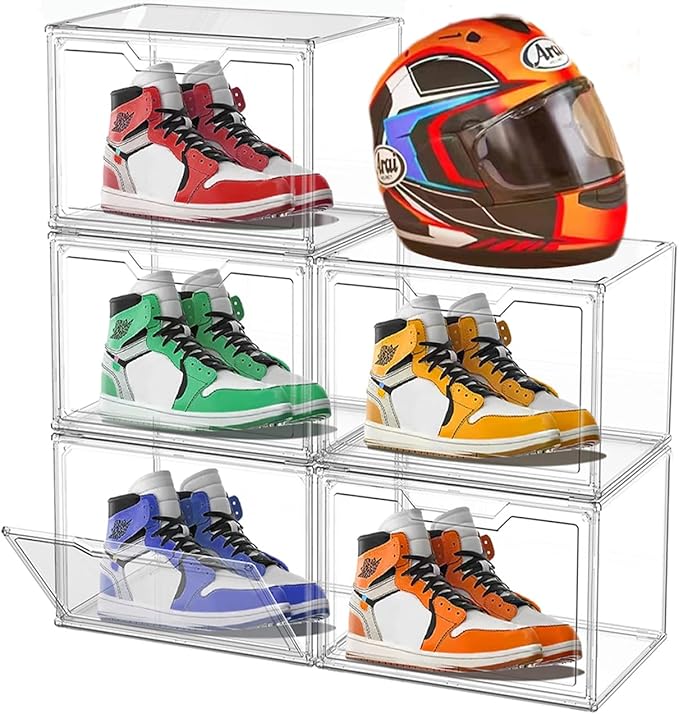 KOKOIN Magnetic Acrylic Clear Shoe Boxes – 360° Transparent Stackable Sneaker Storage & Organizer Box, Professional Shoe Display Case & Multipurpose Storage Bin for Closet (5pcs)