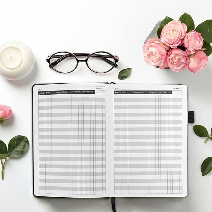 KUMEER Check Register – Elegant Check Registers for Personal Checkbook with Check & Transaction Registers, Hardcover Checkbook Log 5.2x7.6" (Black)