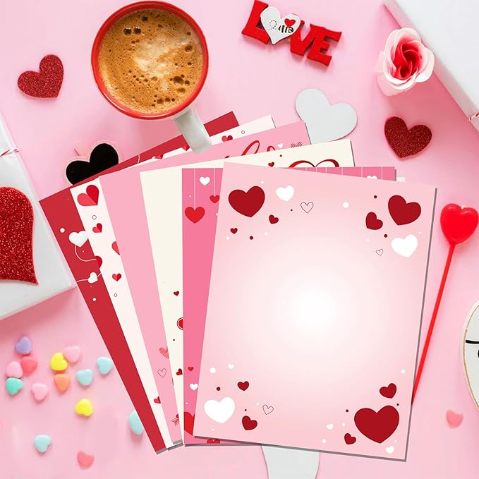FANOST Valentine‘s Letter Paper Set - 60 Sheets A4 A4 (8.5“x11”) Red Heart Love Pattern Stationery Paper for Romantic Handwritten Notes, Premium Writing Paper Gift for Her/Him Boyfriend/Girlfriend
