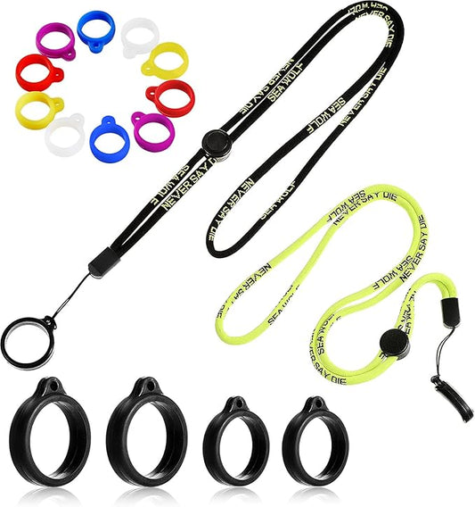 Chinco 16 Pcs Anti Lost Lanyard Set Include 2 Necklace Lanyards Safety Neck Strap with 14 Silicone Ring Soft Protective Ring(Yellow, Black)