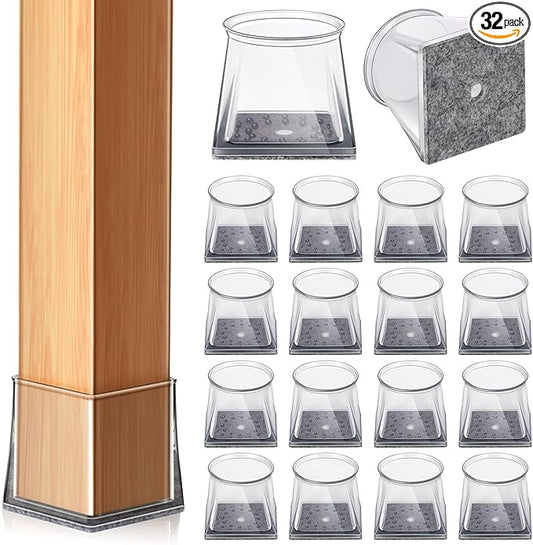 32 Pcs Chair Leg Floor Protectors Square, Floor Protectors for Chairs, Clear Silicone Felt Furniture Leg Pads, Protect Floors, Anti-Scratch Reduce Noise (L Fits: 1-5/16" to 1-1/2")