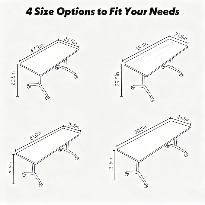 Goakwwuz Conference Room Tables Folding Conference Table Modular White Training Tables with Wheels, Large Flip Top Table for Office,Classroom,Meeting Room(4, White, 55.1”)