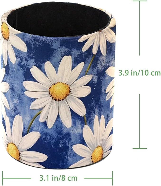 Leather Pen Holder for Desk, Colorful Aesthetic Flowers Pencil Cup Desktop Organizer Makeup Brush Holders Office Supplies for Home, Kids & School