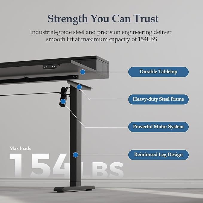 Klicelor 63 Inch Electric Standing Desk with Drawers, Adjustable Height Small Sit Stand Desk for Home Office, Compact Computer Workstation with Storage– Black