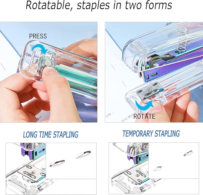 Gawsey Desk Organizers and Accessories Set with 360-Degree Rotating Pen Holder, Acrylic Stapler, Tape Holder, Staple Remover, Binder/Paper Clips Kit, Scissor and 1 Box of Staples