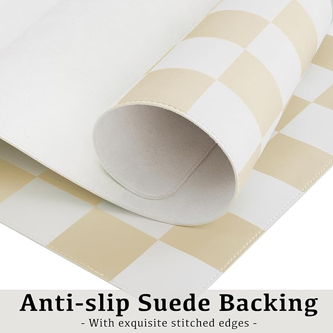 Ohocut Checkered Desk Mat, Large Cute Aesthetic Retro PU Leather Computer Laptop Desk Mat, Non-Slip Waterproof Mouse Keyboard Pad, Desk Writing Mat for Work/Home (Beige, 23.6" x 13.7")
