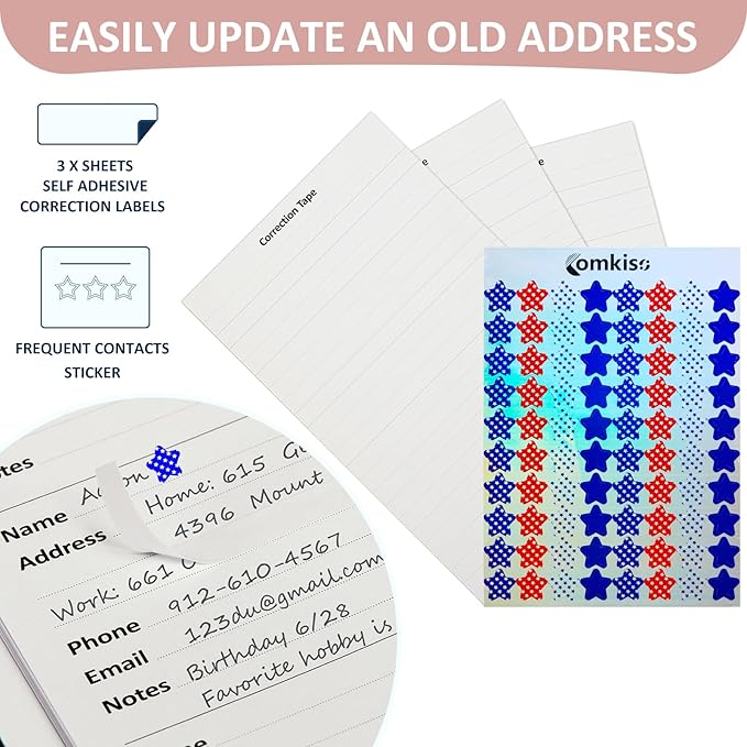 Comkiso Address Book with Individual Alphabetical Tabs Laminated, Large Print Address Book with 468 Wide Lining Entry Spaces, Change of Address Labels, Hardcover Address Book 5.7 x 8.5" - Rose Gold