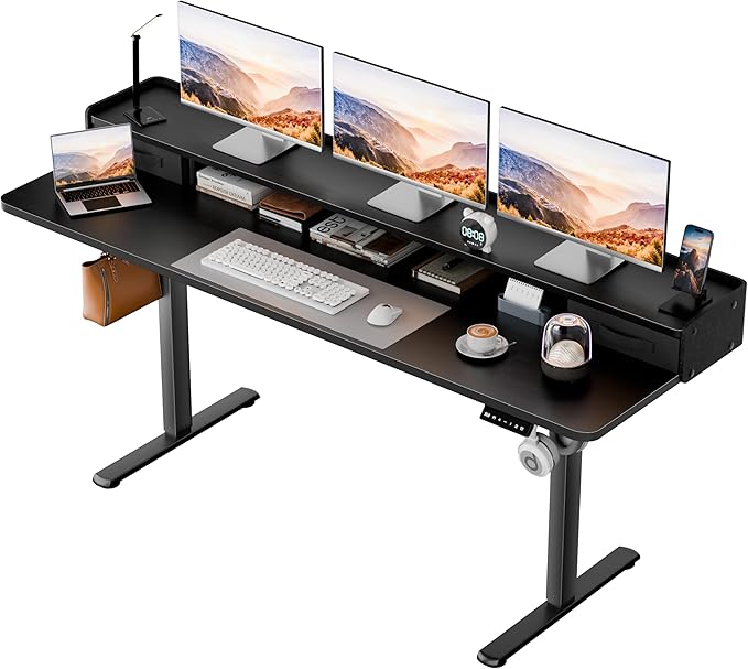Homall Electric Standing Desk with 2 Drawers, Adjustable Height Computer Desk with Storage Sit Stand Table with Storage Shelf and Splice Board Quick Install for Home Office (Black, 63 Inch)