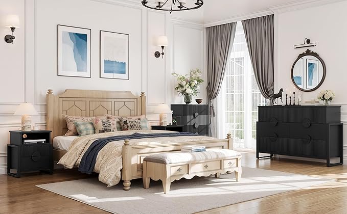 LGHM Fluted Dresser for Bedroom with 4 Drawers, Modern 4 Drawers Dressers with Semicylinder Fluted, Solid Chest of Drawers, 36" Tall Dresser with Bold Steel Frame, Metal Handles, Black