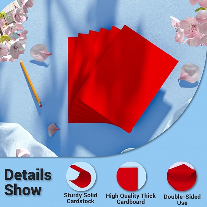 Cardstock Paper, Red Cardstock 8.5x11, 120 Sheets Christmas Card Stock, 200GSM Thick Printer Paper 8.5x11, Red Blank Card Stock Paper for Greeting Cards, DIY Cards, Wedding Invitation, Postcards